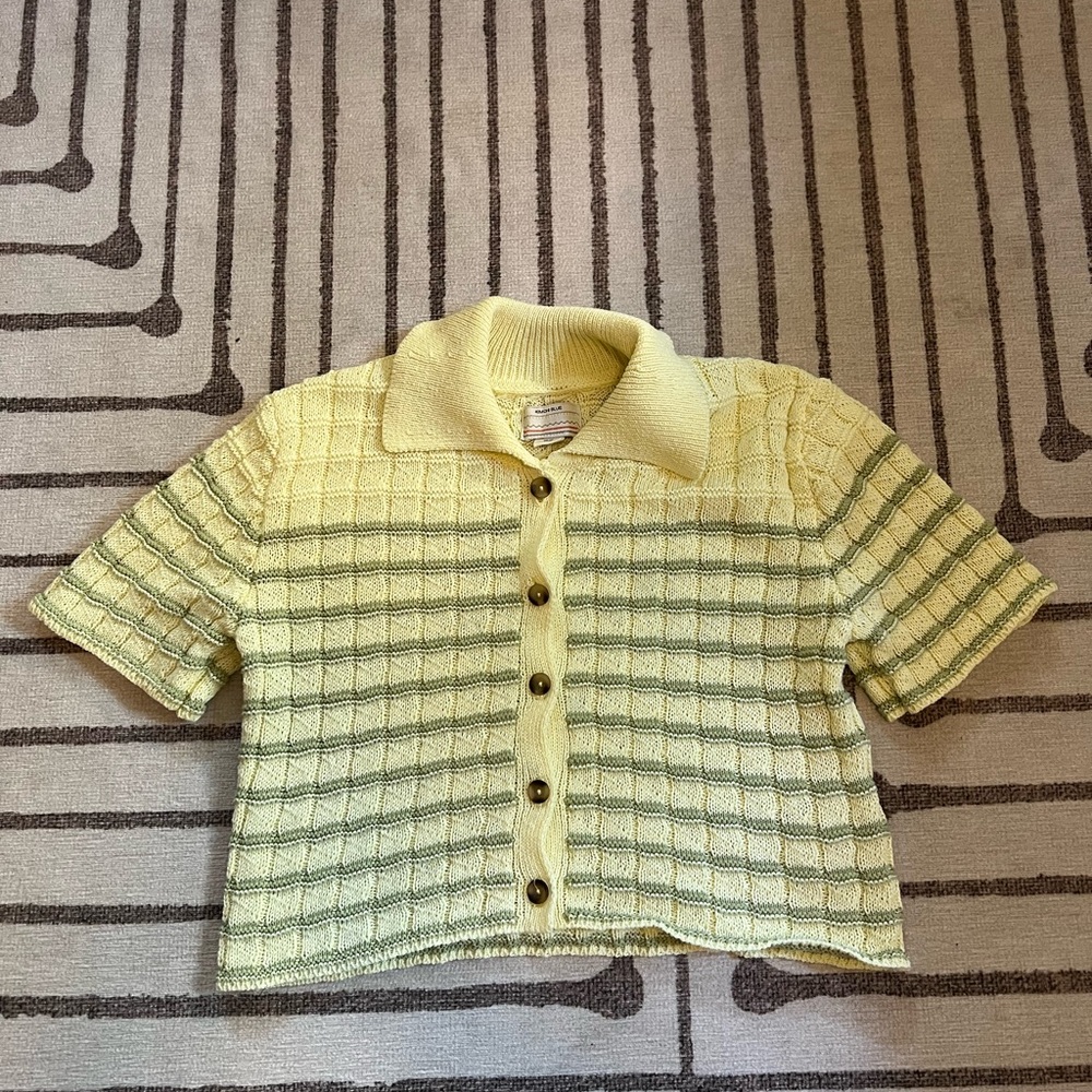 Kimchi Blue by Urban Outfitters Yellow and Green Striped Polo Sweater
